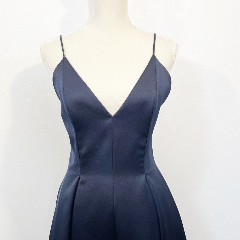 Keepsake Heart Strong Navy Blue Satin Formal Cocktail Party Midi Dress Size M - Picture 5 of 12